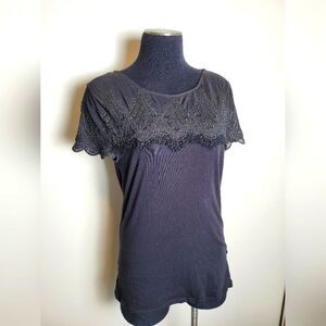 H&M Black Sheer Lace Mesh Top Whimsygoth Romantic Goth Fairy Grunge Medium